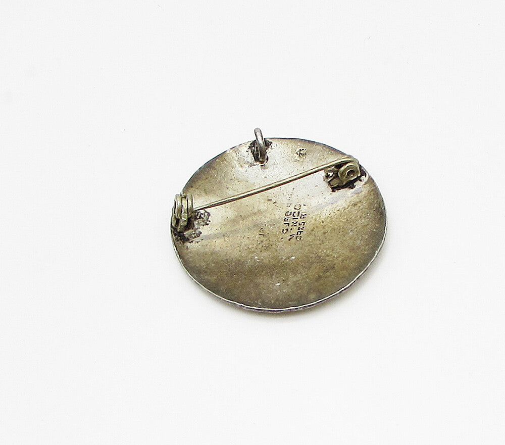 MEXICO 925 Silver Vintage Carved View Picture Pendant Brooch Pin BP1011