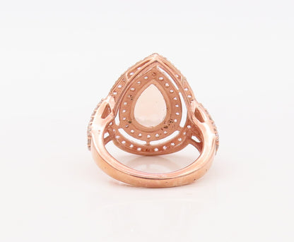 925 Sterling Silver Vintage Ring Rose Gold Plated Morganite & CZ Sz 6  RG30637