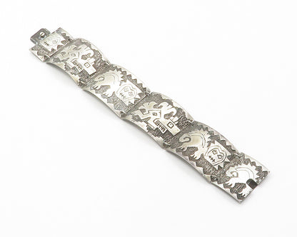 925 Sterling Silver  Vintage Antique Storyteller Panel Chain Bracelet  BT5537
