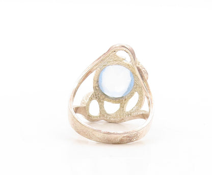 925 Sterling Silver Vintage Ring Brutalist Cutout Oval Topaz  Sz 7.5  RG31576