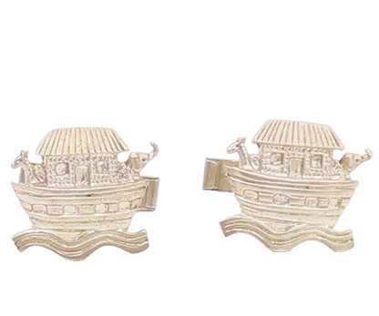 925 Sterling Silver  Vintage Noah's Ark Waterpark Carved Cuff Links  TR3469