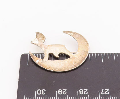 925 Sterling Silver Vintage Brooch Pin Cutout Howling Wolf On Moon  BP11024