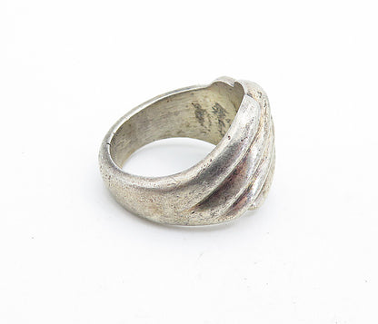 MEXICO 925 Silver  Vintage Dark Tone Fluted Tapered Band Ring Sz 7  RG6975
