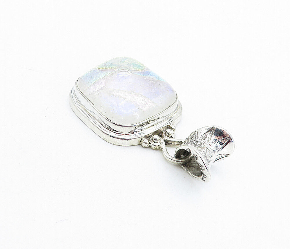 925 Sterling Silver  Vintage Dichroic Glass Shiny Etched Pendant   PT3060