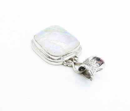 925 Sterling Silver  Vintage Dichroic Glass Shiny Etched Pendant   PT3060