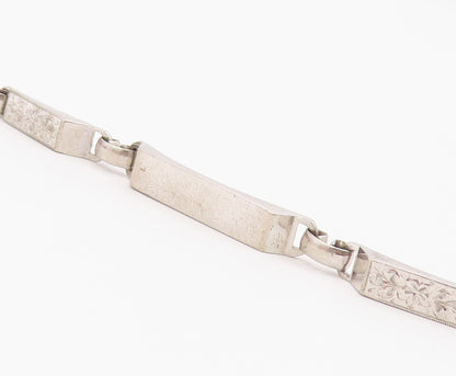 LAMODE 925 Sterling Silver  Vintage Shiny Floral Etched Chain Bracelet  BT8227