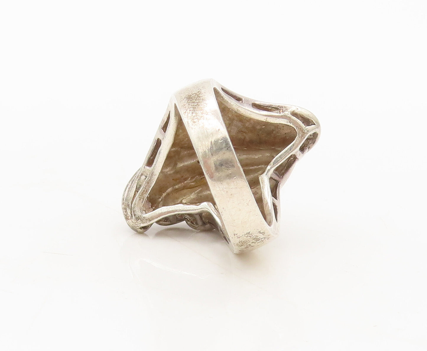 925 Silver Vintage Ring Minimalist Solid Carved Swirly Wing Sz 7.5  RG27565
