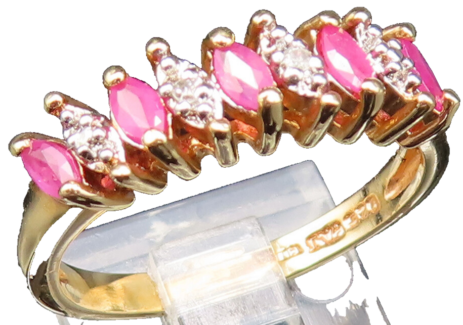 925 Silver  Vintage Gold Plated Marquise Ruby Pattern Ring Sz 8.5  RG25515