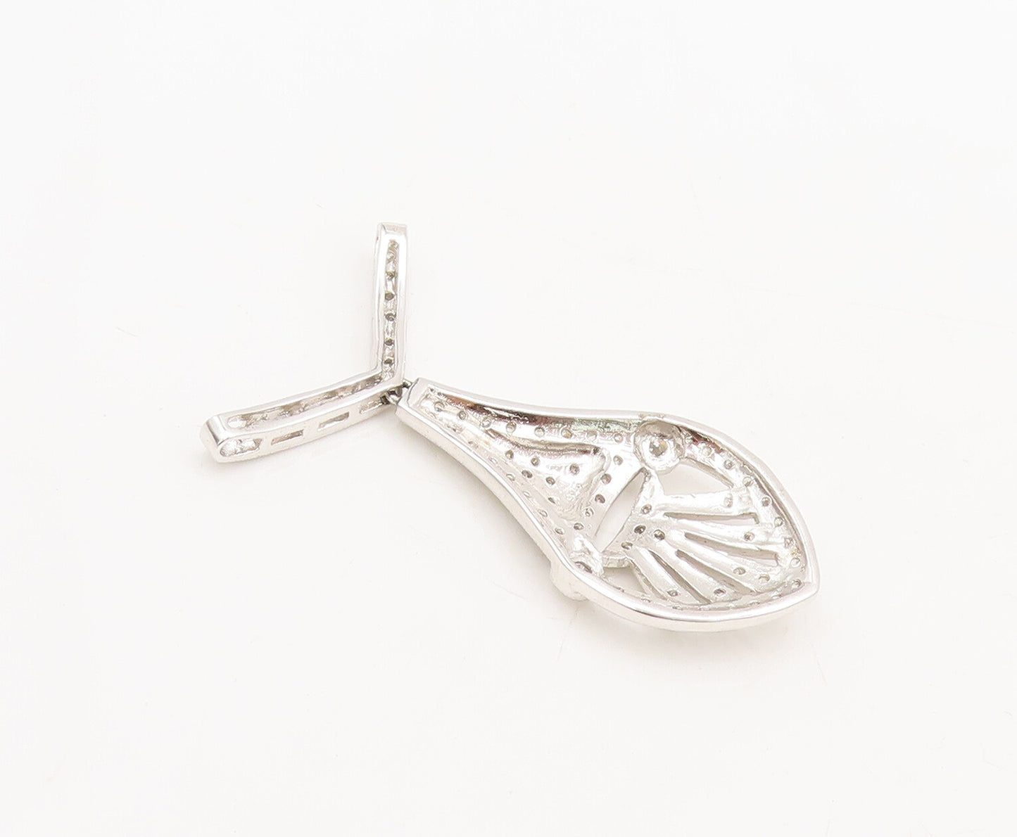 925 Sterling Silver Vintage Pendant Topaz Beaded Carved Teardrop Fan  PT22624