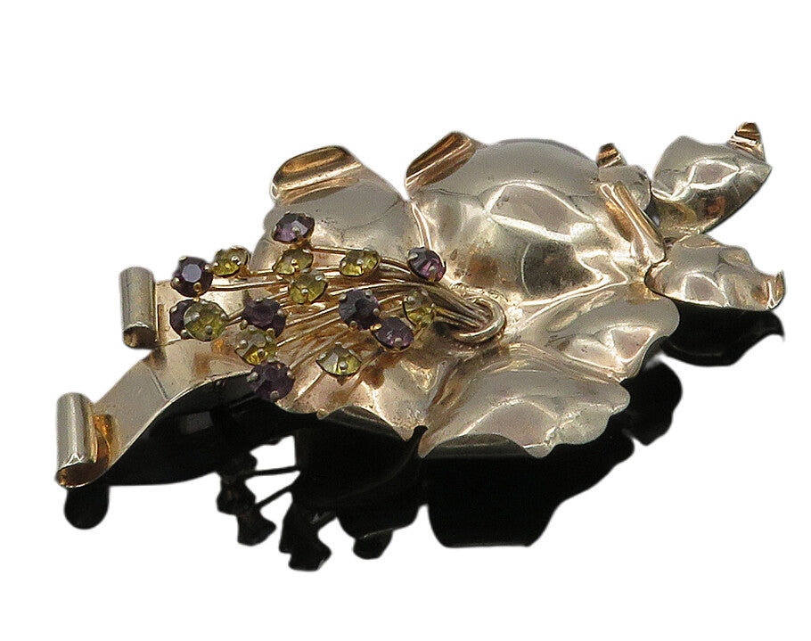 925 Sterling Silver  Vintage Amethyst & Topaz Flower Motif Brooch Pin  BP3936