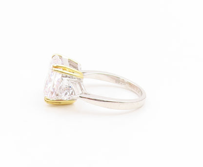 925 Sterling Silver Vintage Ring Classic CZ Two Tone Statement Band Sz 6 RG35056