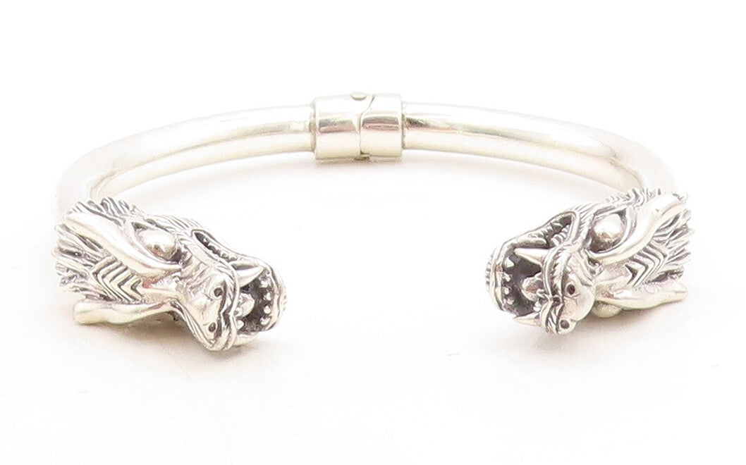 925 Sterling Silver  Vintage Shiny Sculpted Dragon Head Cuff Bracelet  BT2498