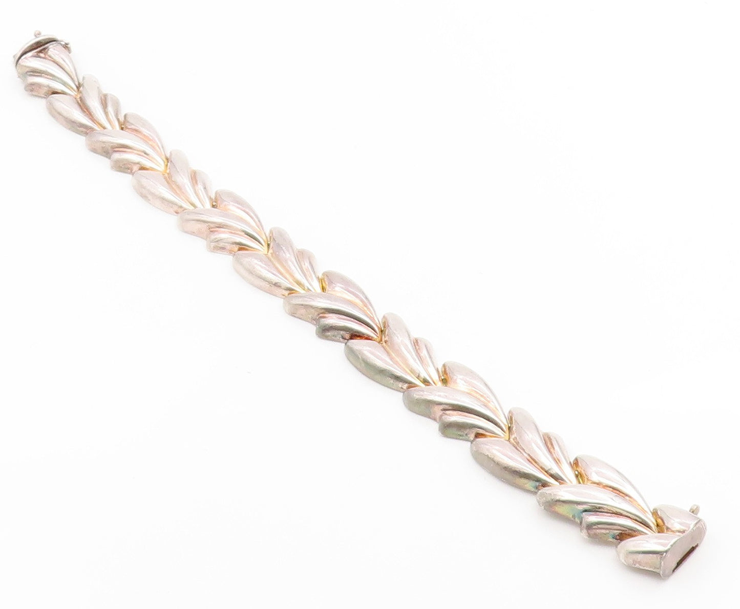 925 Sterling Silver Vintage Bracelet MILOR ITALY Classic Puffy Leaf Link BT11923