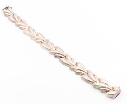 925 Sterling Silver Vintage Bracelet MILOR ITALY Classic Puffy Leaf Link BT11923