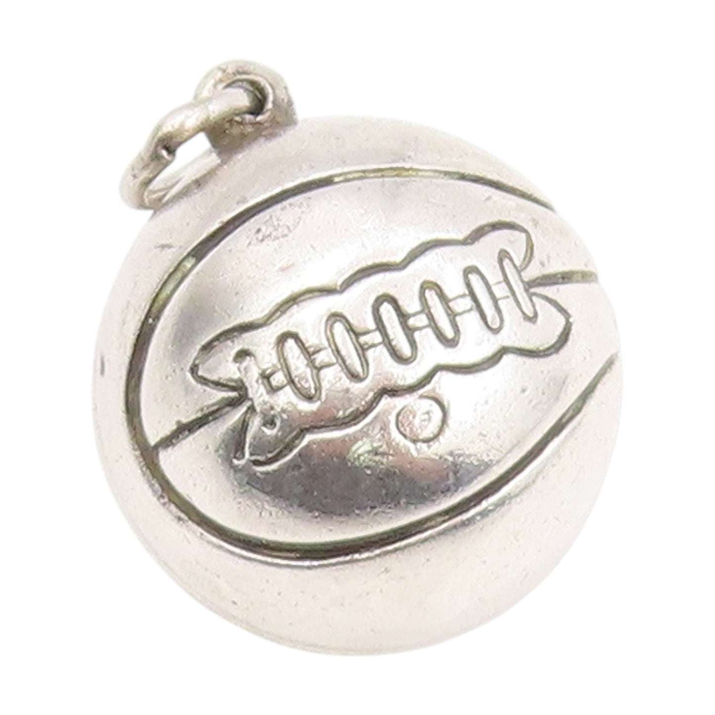 925 Sterling Silver Vintage Pendant Engraved Lacing Basketball Charm  PT25345