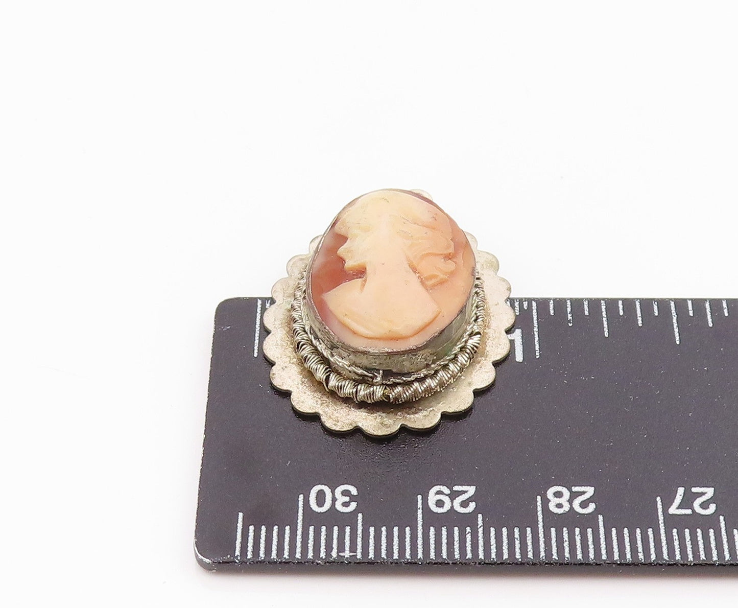 925 Sterling Silver Vintage Pendant Carved Lady Profile Cameo Charm  PT25998
