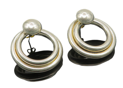925 Sterling Silver  Vintage Shiny Open Circle Dome Drop Earrings  EG5497