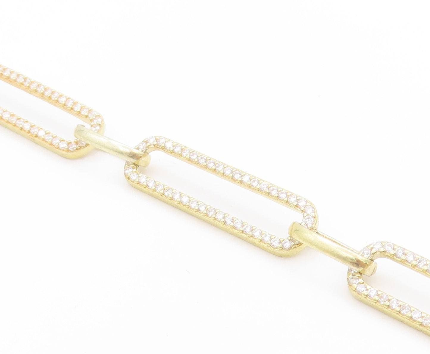 925 Sterling Silver Vintage Necklace Gold Plated CZ Paper Clips Design  NE4611