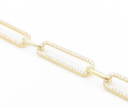 925 Sterling Silver Vintage Necklace Gold Plated CZ Paper Clips Design  NE4611