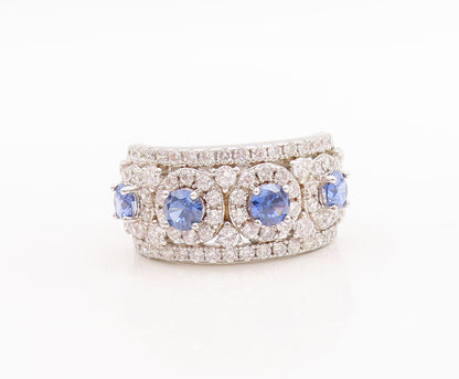 925 Sterling Silver Vintage Ring Round Cut Blue Halo White CZ  Sz 7  RG29494