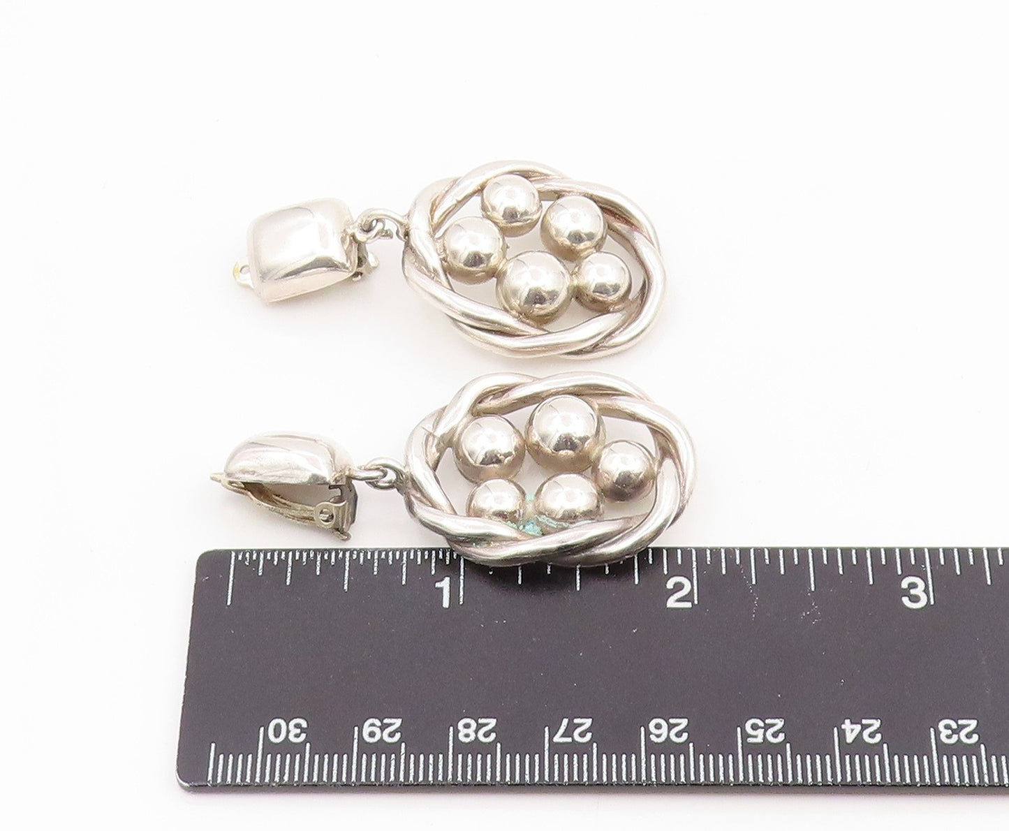 925 Sterling Silver Vintage Earrings BRENDA SCHOENFELD Sphere & Knot  EG14182