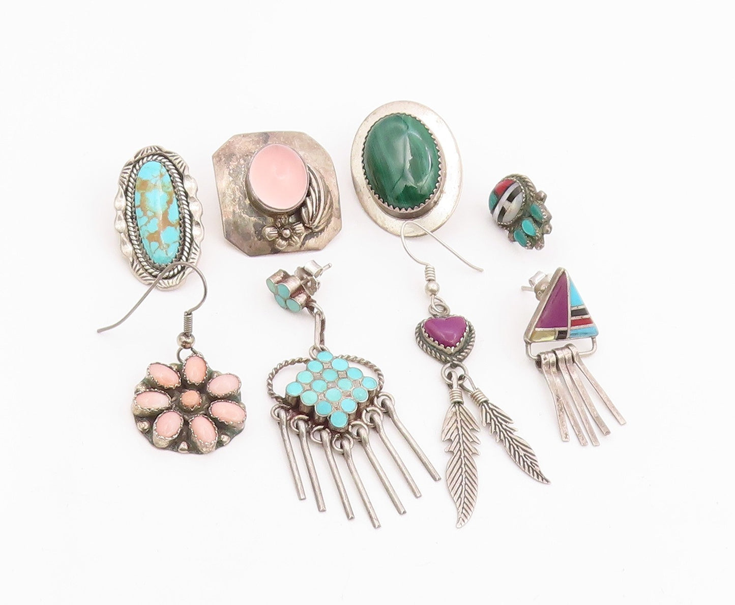 925 Sterling Silver Vintage Earrings NAVAJO ZUNI Gemstone Single Lot  EG14288
