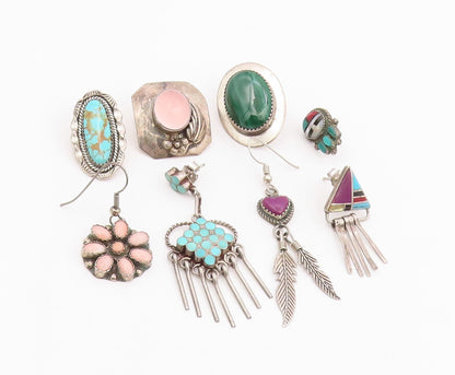 925 Sterling Silver Vintage Earrings NAVAJO ZUNI Gemstone Single Lot  EG14288