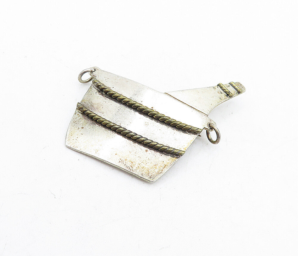 MEXICO 925 Sterling Silver  Vintage 2 Tone Bottle in Bucket Brooch Pin  BP1959