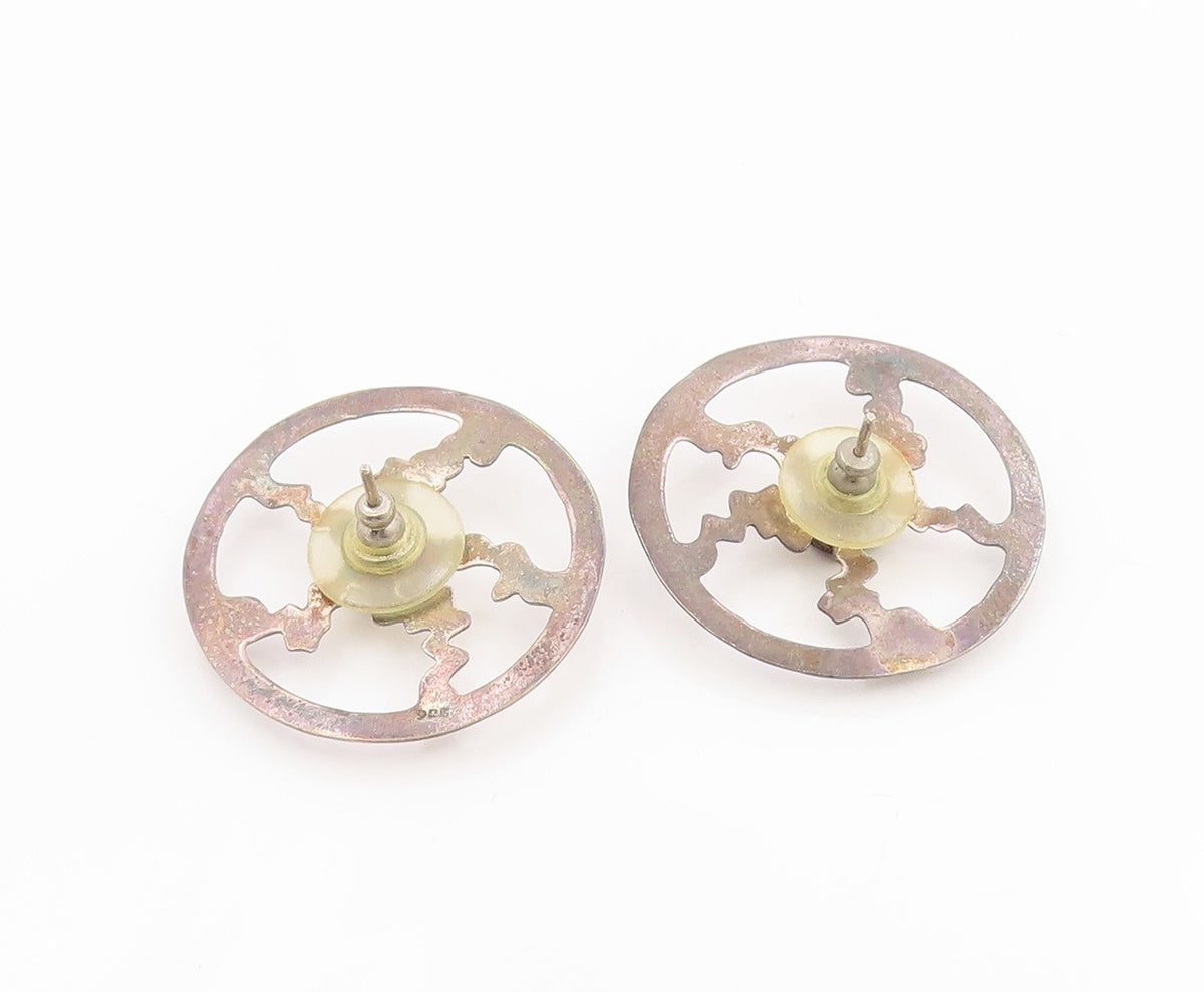 925 Sterling Silver Vintage Earrings Garnet Geometric Sunburst Wheel  EG14352