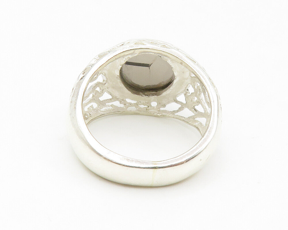 925 Sterling Silver  Cabochon Topaz Shiny Cutout Cocktail Ring Sz 6  RG14137