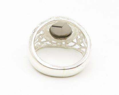 925 Sterling Silver  Cabochon Topaz Shiny Cutout Cocktail Ring Sz 6  RG14137
