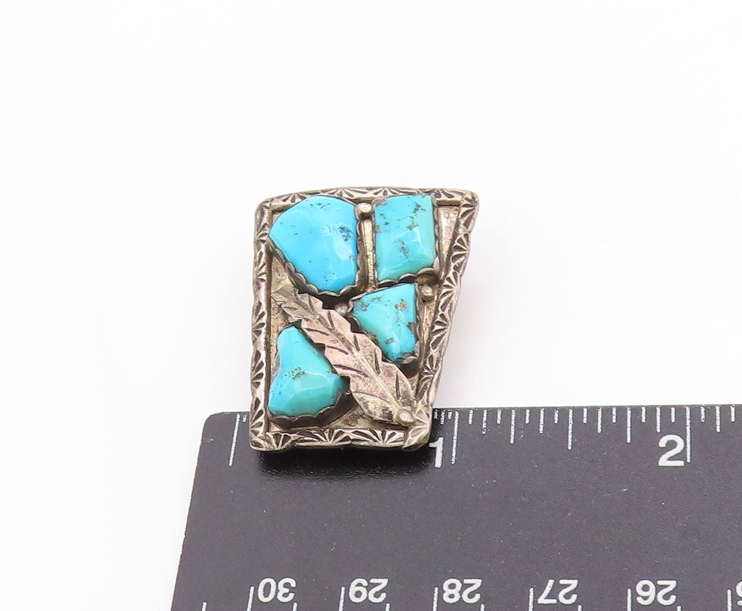 925 Sterling Silver Vintage Bolo Tie A. PENKETEWA ZUNI Turquoise Leaf  TR4007