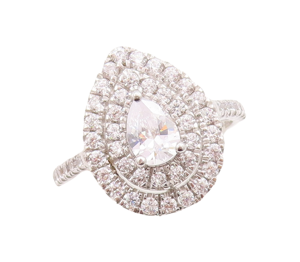 925 Sterling Silver Vintage Ring Drop Cut Halo CZ Bands  Sz 8  RG29538