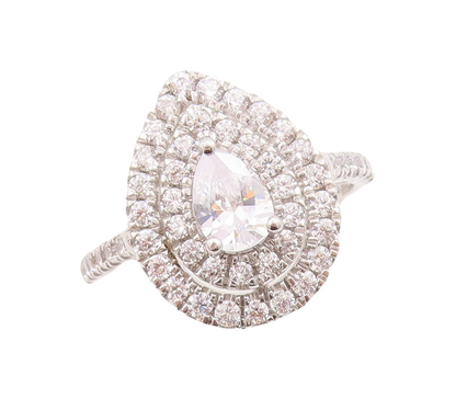 925 Sterling Silver Vintage Ring Drop Cut Halo CZ Bands  Sz 8  RG29538