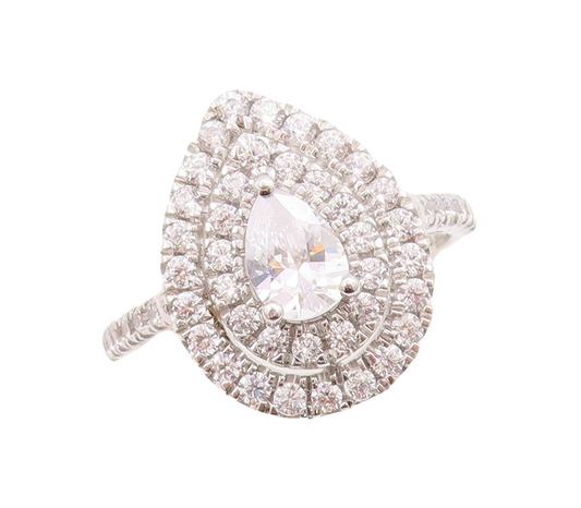 925 Sterling Silver Vintage Ring Drop Cut Halo CZ Bands  Sz 8  RG29538