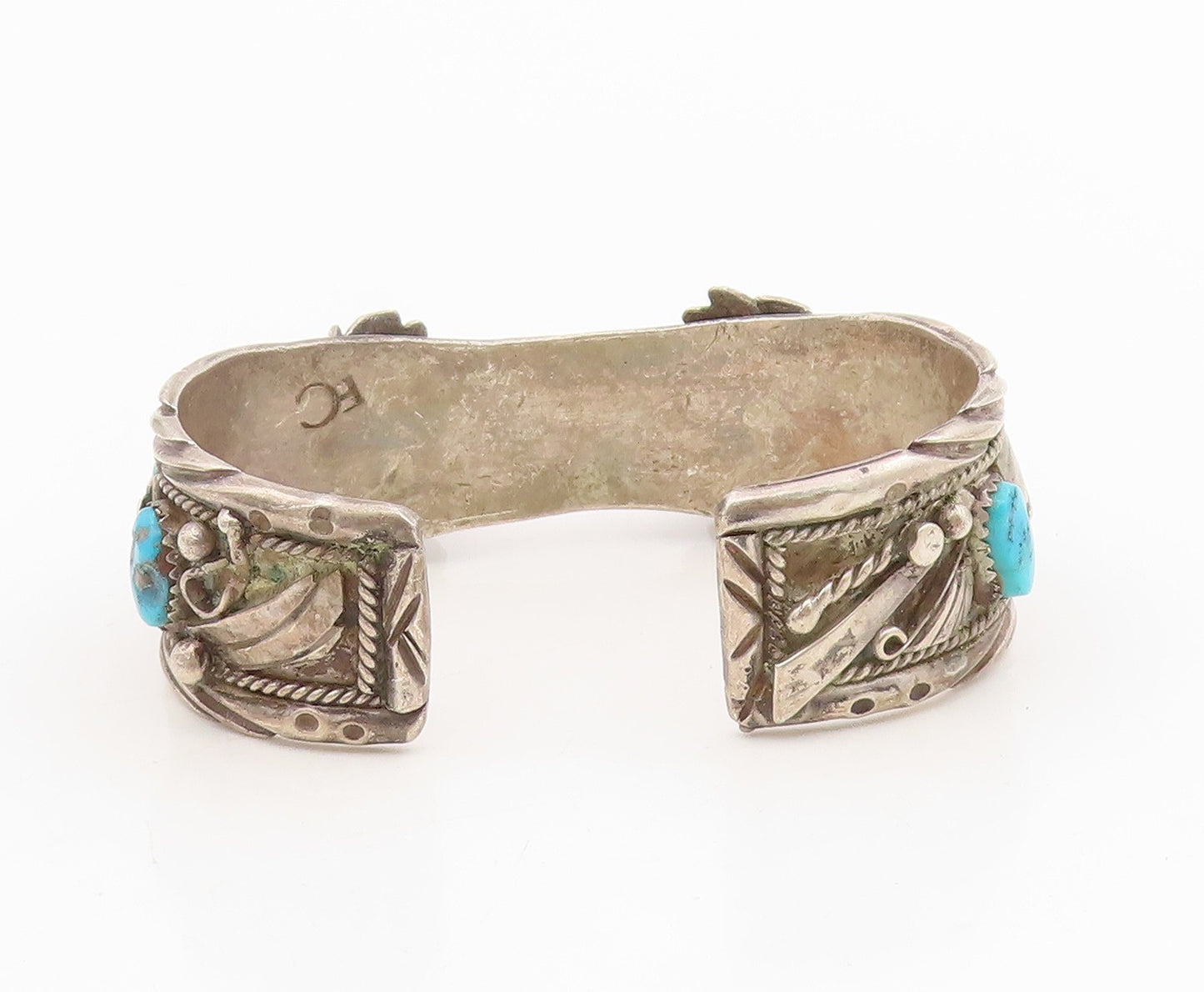 925 Sterling Silver Vintage Bracelet NAVAJO ZUNI Turquoise Watch Cuff  BT11592