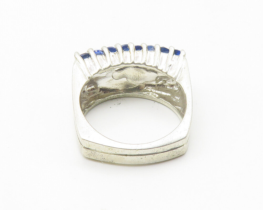 TALLONE & CO. 925 Sterling Silver  Blue Topaz Stamped Band Ring Sz 6  RG10290