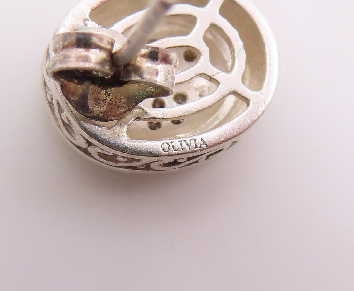 925 Sterling Silver Vintage Earrings OLIVIA Real Diamonds Elegant Stud  EG14148
