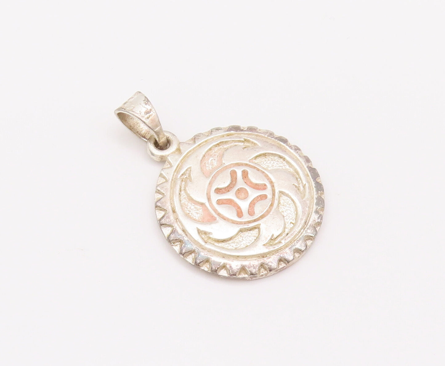925 Sterling Silver Vintage Pendant Carved Arrows Spikey Bored Coin  PT23022
