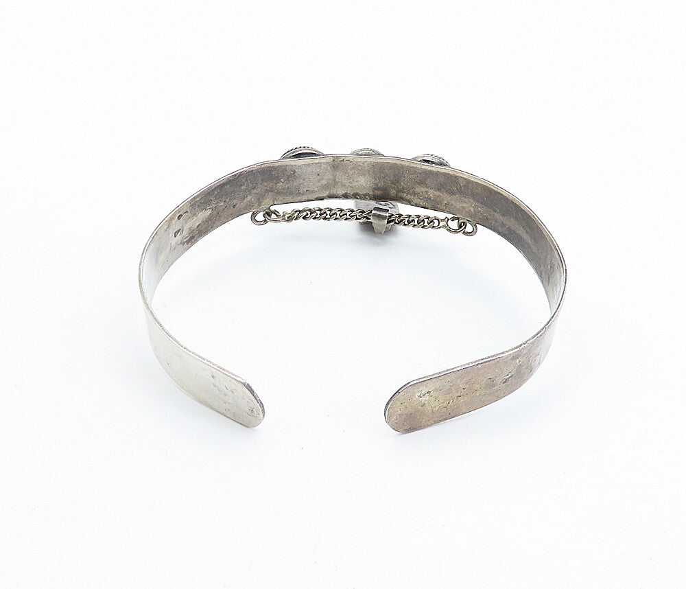 925 Sterling Silver  Vintage Antique Tiger's Eye Dome Cuff Bracelet  BT2972