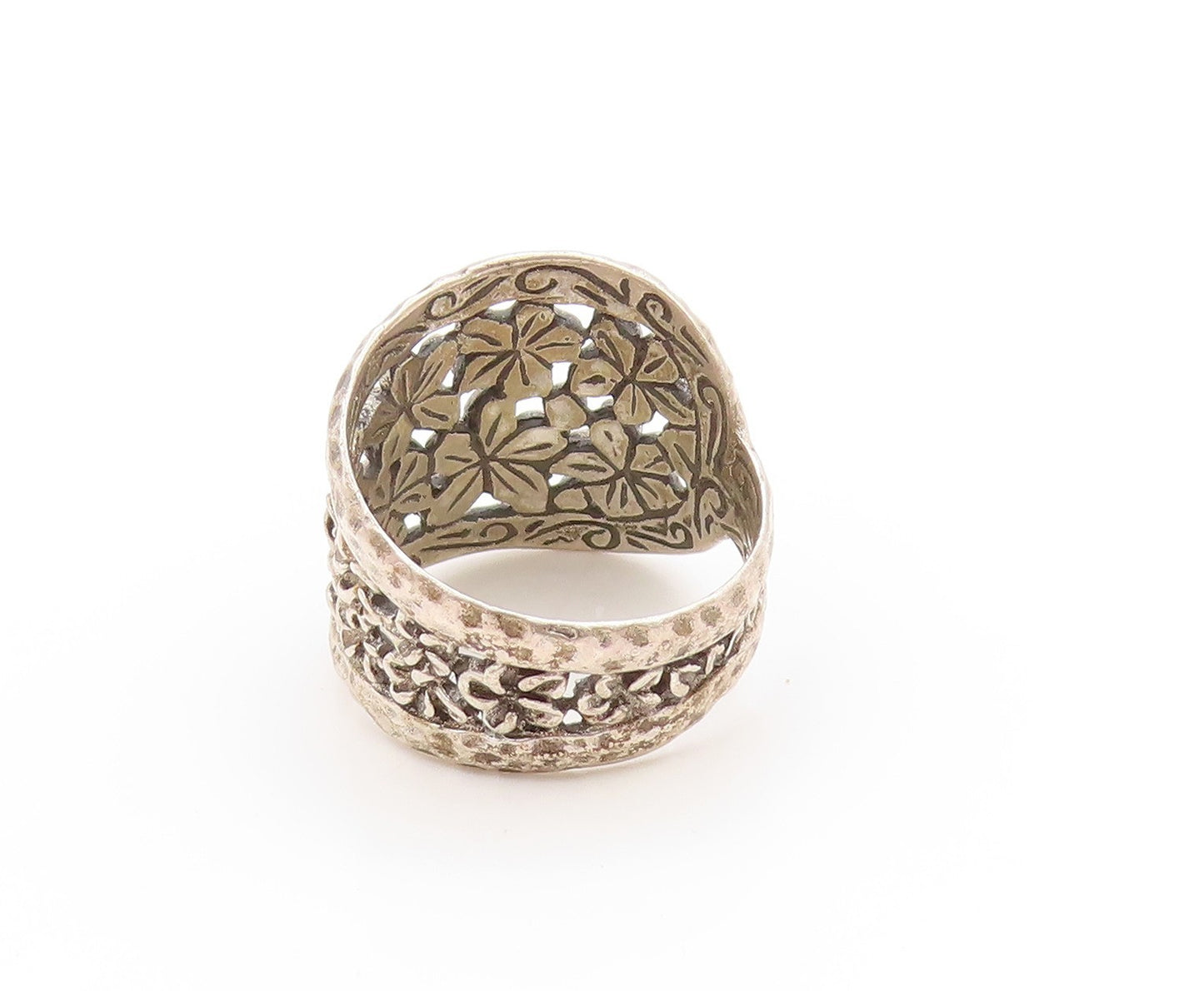 925 Sterling Silver Vintage Ring Daisy Floral Petals Cut Out Band  Sz 7  RG33648