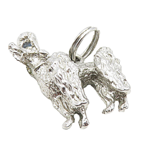 M&M 925 Sterling Silver  Vintage Petite Blue Topaz Poodle Dog Pendant  PT7009