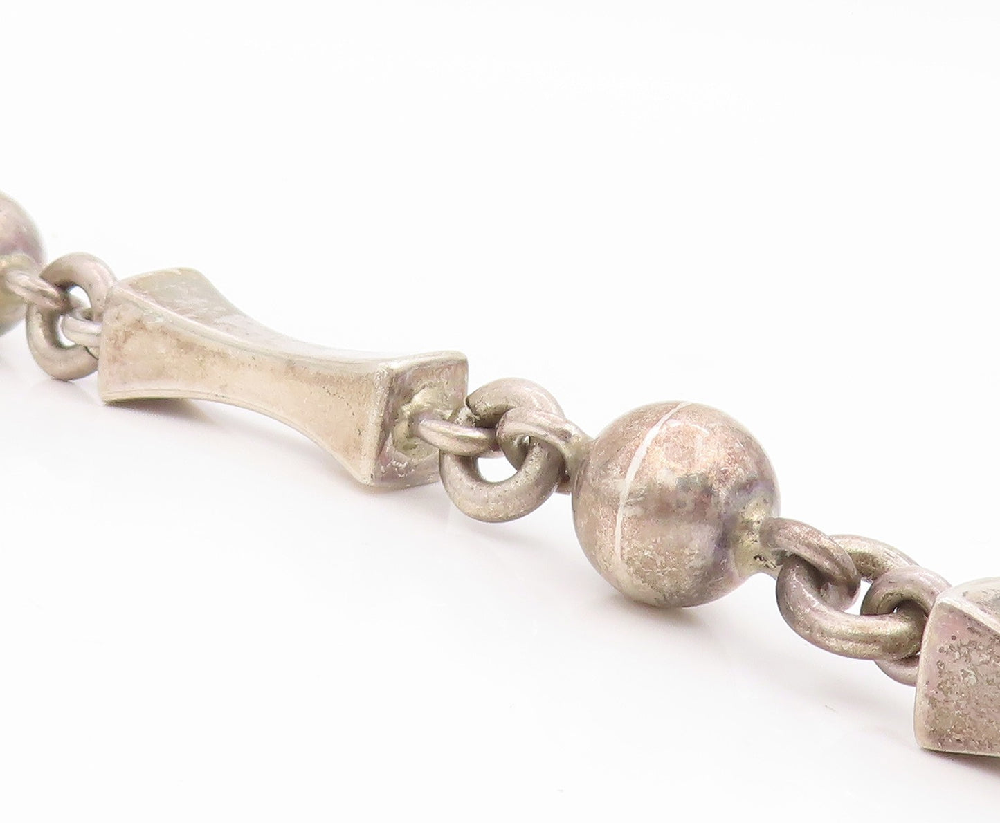 925 Sterling Silver Vintage Necklace MEXICO Solid Geometric Link HEAVY  NE4880