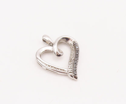 925 Sterling Silver Vintage Pendant Swirled Cutout Diamonds Inlay Heart  PT23094