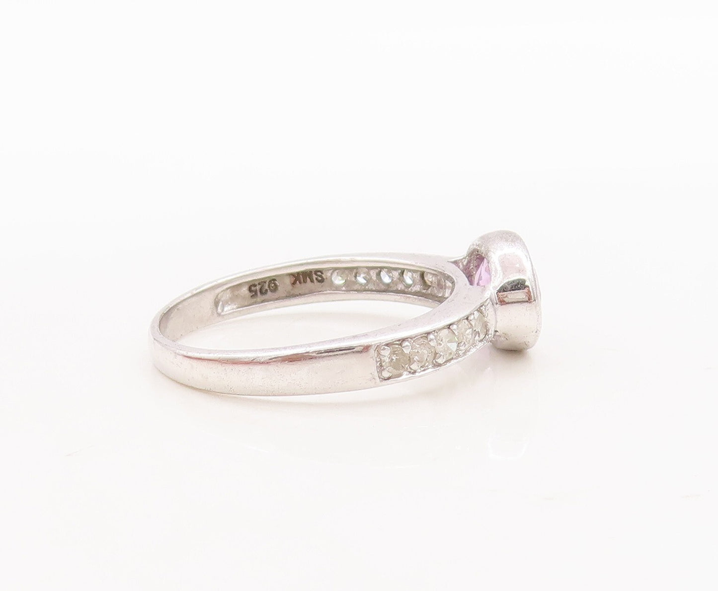925 Sterling Silver Vintage Ring Oval Gemstones & Real Diamonds  Sz 7  RG29447