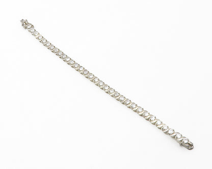 925 Sterling Silver  Vintage Cubic Zirconia Swirl Link Chain Bracelet  BT5749