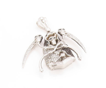 925 Sterling Silver Vintage Pendant Sparkling CZ Clustered Grim Reaper  PT25079