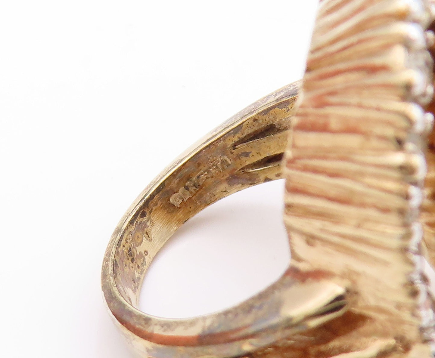 925 Sterling Silver Vintage Ring Gold Plated PANETTA Tiger's Eye CZ Sz 7 RG32713