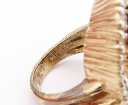 925 Sterling Silver Vintage Ring Gold Plated PANETTA Tiger's Eye CZ Sz 7 RG32713