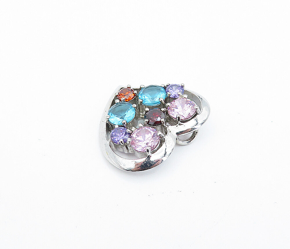 925 Sterling Silver  Topaz Amethyst & Garnet Cluster Love Heart Pendant PT2809
